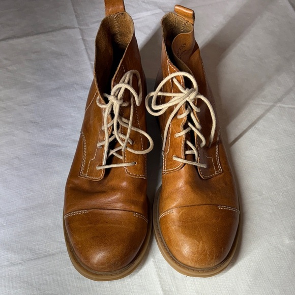 Women's Tan Leather Combat Boots - Picture 9 of 10